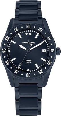 JACQUES LEMANS Herrenuhr Liverpool High-Tech-Ceramic Wasserdicht 42 mm blau