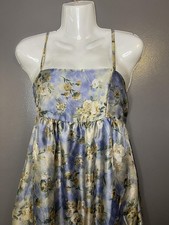 Wild Fable Dress Womens Small Blue Floral Satin Maxi Sundress Ruffle Hem