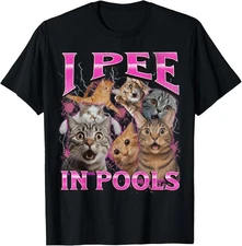 I Pee In Pools Funny Unhinged Cat Meme Bootleg Graphic 90s T-Shirt