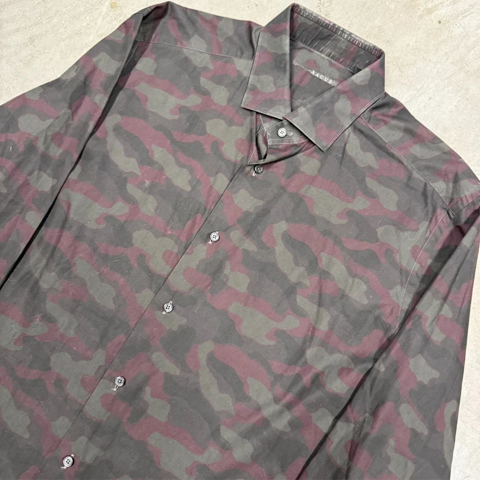 Camisa de Vestir XACUS Calce Ajustado Camuflada Verde Manga Larga Hecha en Italia 16 1/2 Grande Foto 2 de 4