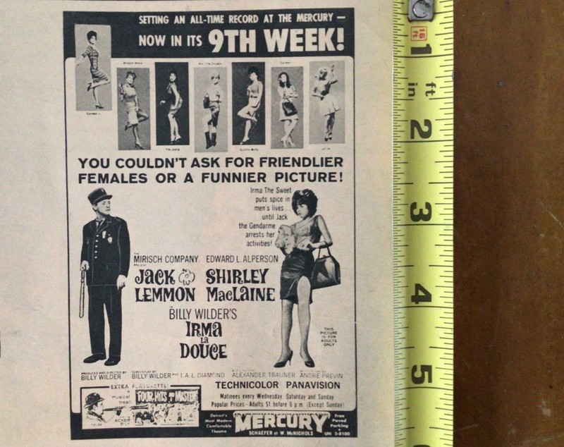 Vintage Mercury Theatre Detroit 1963 Irma La Douce Movie Print Ad