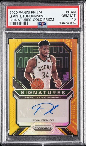 2020 PANINI PRIZM SIGNATURES GOLD PRIZM GIANNIS ANTETOKOUNMPO 3/10 PSA 10 AUTO