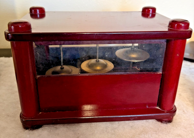 #ad Gravity Fed 3 Bell Music Box Magnetic Bead Automaton RARE VTG LOVELY sound $99.00