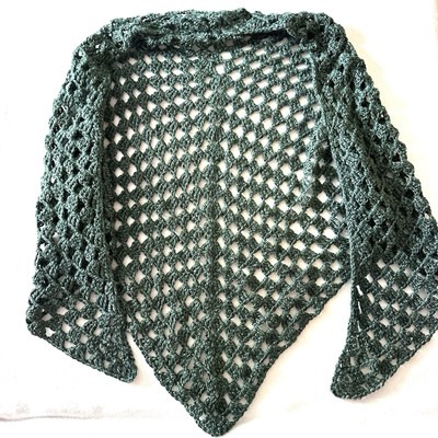 Handmade Crochet Triangle Shawl Wrap Green Open Knit Granny Boho Hippie Squares