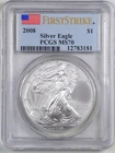 2008 1oz Silver American Eagle MS70 PCGS 12783181 First Strike