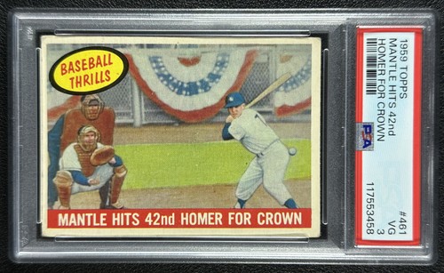 MICKEY MANTLE PSA 3 1959 TOPPS #461 MANTLE HITS 42ND HOMER FOR CROWN YANKEES 458