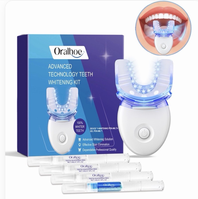 Oralhoe Teeth Whitening Kit w/ LED Light Tray, Pens & Gel Syringes