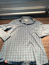 Mizzen Main Button Down Shirt Mens XL Trim Fit Teal Gray Check Performance