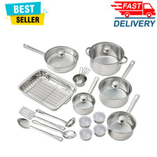 Mainstays 24 Pc Stainless Steel Cookware Set Pots, Pans, Lids & Kitchen Utensils