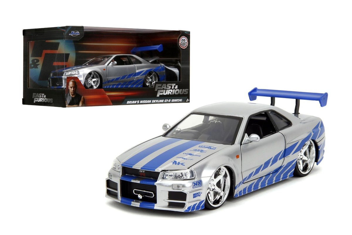 ミニカー NISSAN SKYLINE GTR (BNR 34)/HONDA S2000 Jada Tys Fast & Furious Brian's Nissan Skyline GT-R R34 Die
