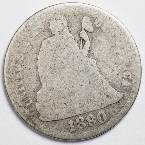 1890 Seated Liberty Silver Dime About Good (AG)