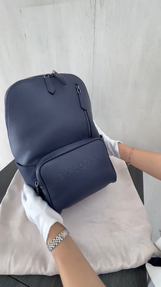 BVLGARI レザーバックパック Auth BVLGARI Men Backpack Leather Dark Blue New | eBay