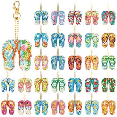 30 Pcs Summer Diamond Art Flip Flop Diamond Painting Keychains Kits for Aldul...