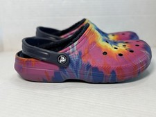 Crocs Classic Lined Clog Tie Dye Rainbow Faux Fur Mens 6 Womens 8