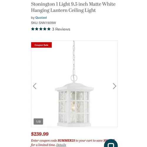 Stonington Matte White Hanging Lantern Ceiling 9.5 inch Light New in Box - Picture 1 of 5
