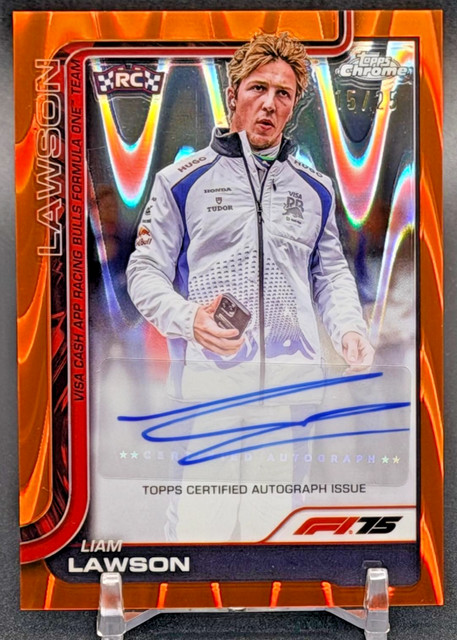 Liam Lawson 2025 Topps Chrome Formula 1 Orange Raywave Auto