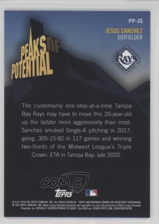 2018 Bowman Chrome Peaks of Potential Atomic Refractor /150 Jesus Sanchez #PP-JS - Image 2 of 2
