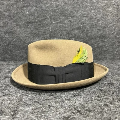 Dobbs Fifth Avenue Hat Fedora Cognac Chocolate Cap 6 3/4 EUC VINTAGE Feather - Image 1 of 4