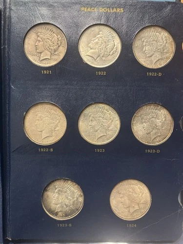 1921 - 1935 FULL SET OF 24 SILVER PEACE DOLLARS IN ALBUM *All Mints All Years*