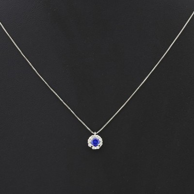MIRCO VISCONTI HALSKETTE AUS 18 KT WEISSGOLD SAPHIR 0,34 CT UND DIAMANTEN 0,11 CT