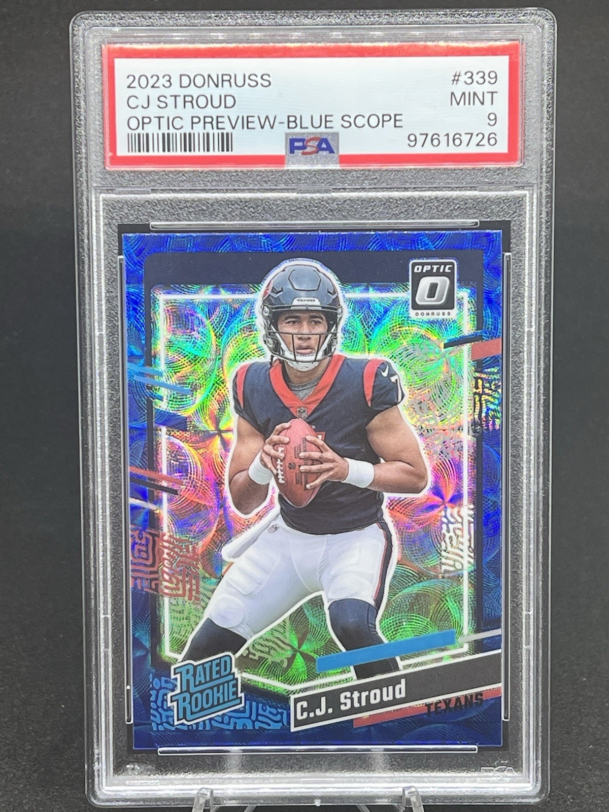 CJ Stroud 2023 Donruss Optic Preview Blue Scope Holo Prizm RC PSA 9 #339