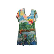 NWOT Jams World Orchid Island Tiered Mini Dress XL Hawaiian Tropical Patchwork 