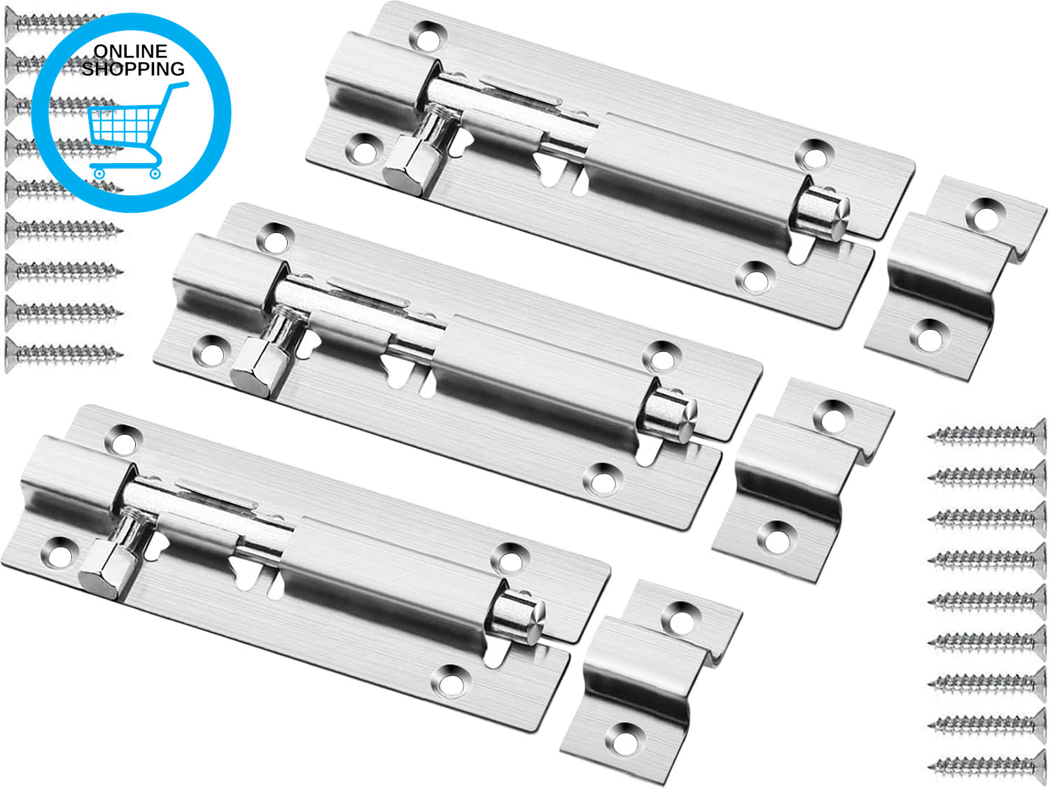 3 Pack Door Bolts Lock Gate Bolt 100Mm (4'') Heavy Duty Door Security Bolts Barr