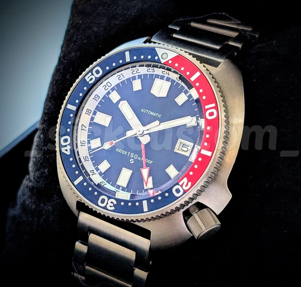 TITANIUM Willard Pepsi GMT RARE Automatic Diver Mod Watch Lume Date SAPPHIRE  - Image 3 of 4