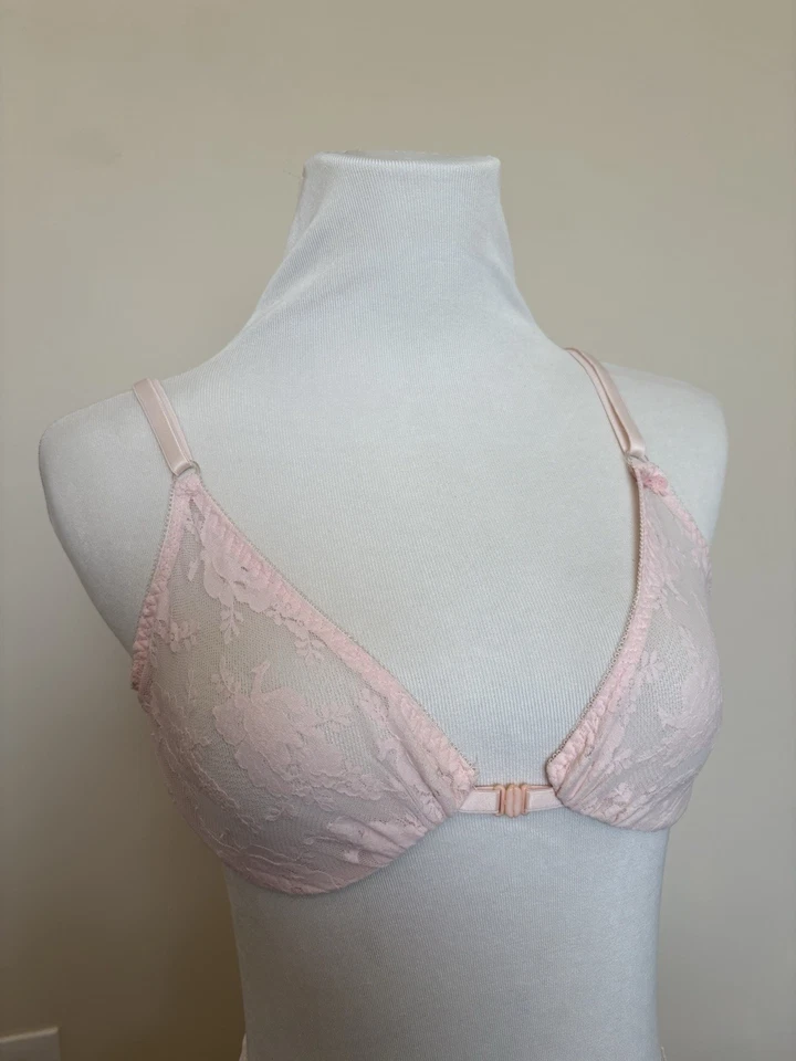 Sutiã e calcinha vintage Christian Dior floral transparente renda rosa tamanho 36B e médio - Imagem 2 de 4