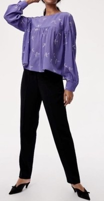 WILFRED Women s Long Sleeve Purple 100% Silk Crane Bird Blouse Size M