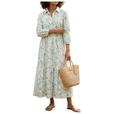 Tahari Arthur S. Levine Green White Floral Leaf Tiered Maxi Shirt Dress Small S