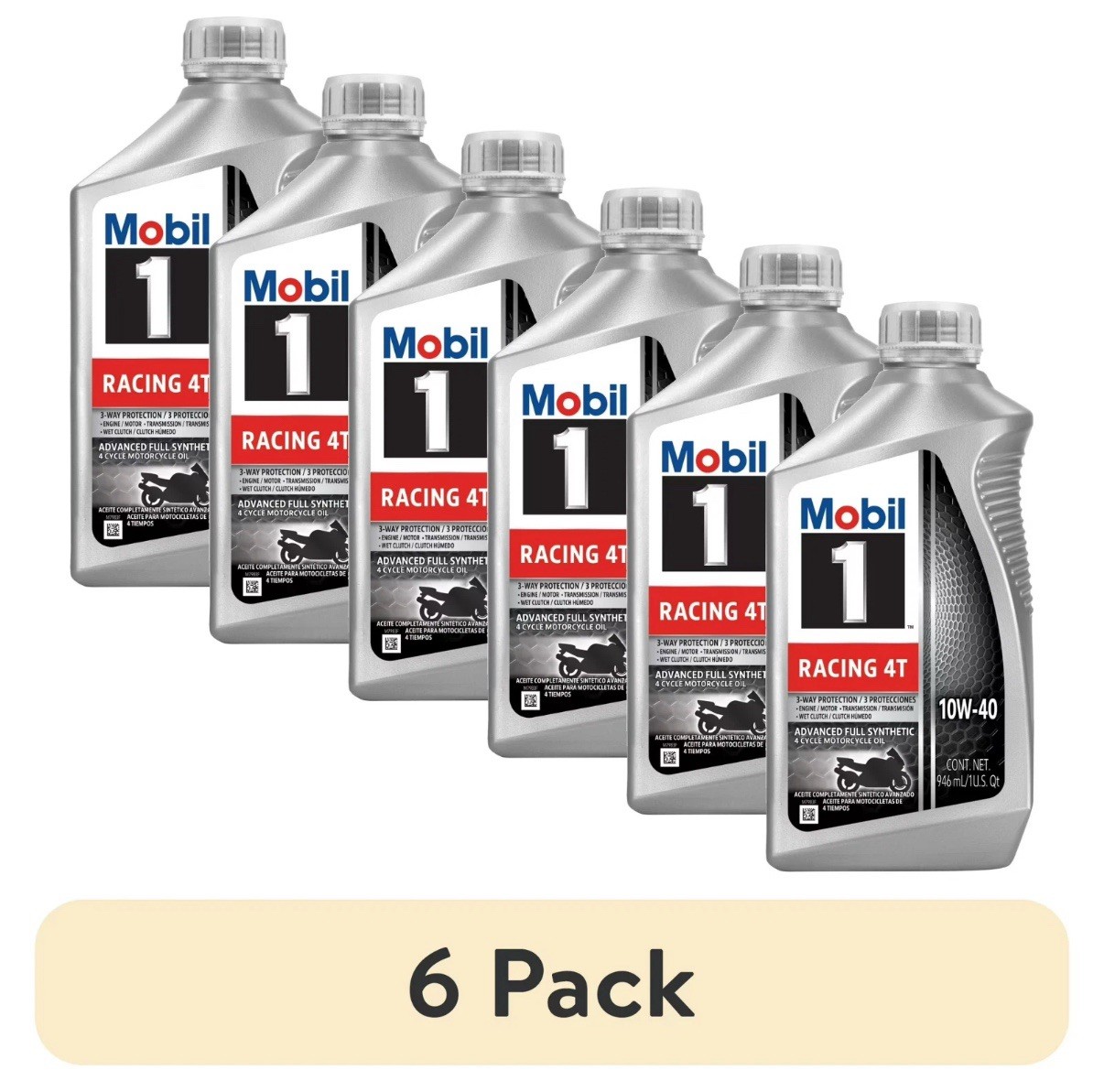 (6 pack) Mobil 1 Racing 4T Full Synthetic Motorcycle Oil 10W