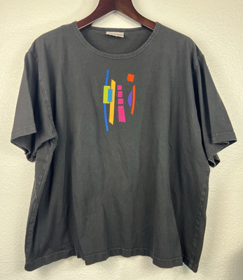 Nu Views T-Shirt Boho Tribal Wearable Art Quilted Black XXL Made In USA Bright!
