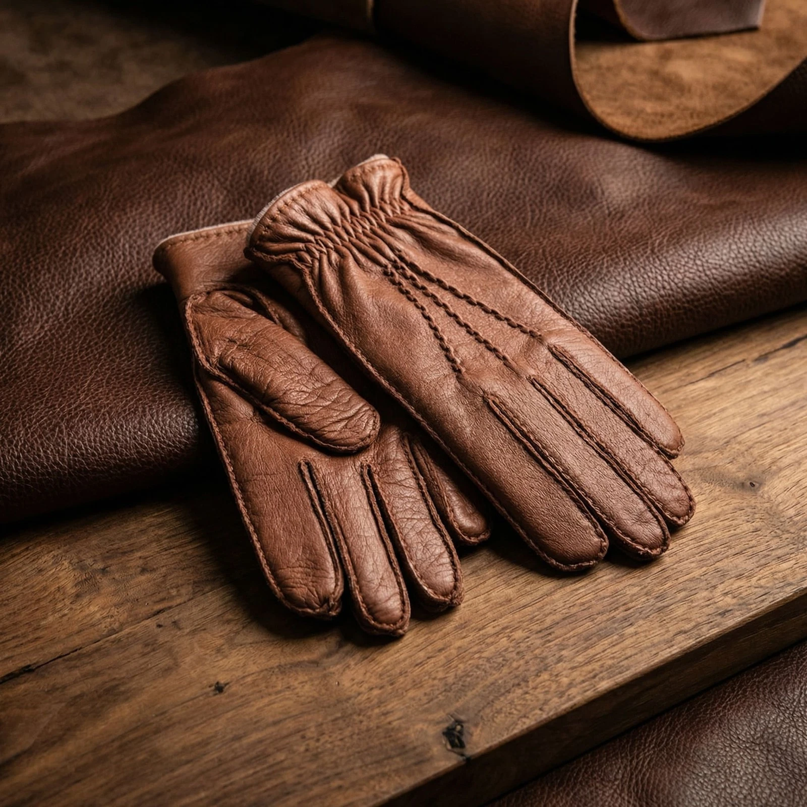 Men’s Deerskin Winter Gloves – Cashmere Lined in Camel