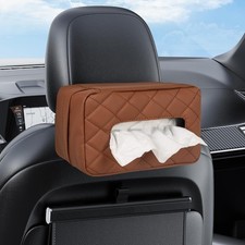 Matte Brown Car Tissue Holder Large PU Leather Napkin Box for 120-150 Tissues