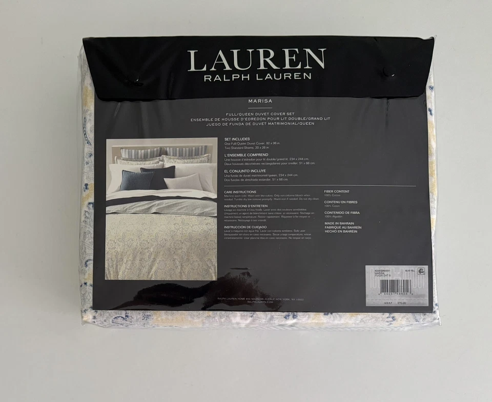 Juego de funda nórdica Ralph Lauren Full Queen 3 piezas algodón Marisa floral azul amarillo Foto 3 de 4