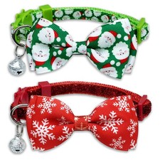 2 Pack Christmas Cat Collar with Bow Tie and Bell, Kitty Kitten Santa Claus a...