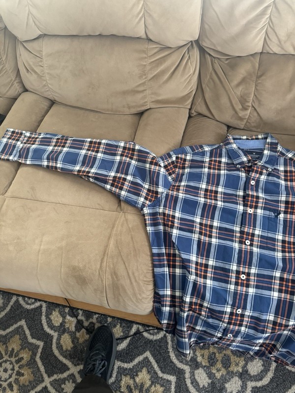 American Eagle Men's Long Sleeve Plaid blue Orange Size Medium Button Shirt