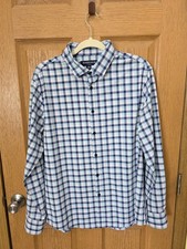 Mizzen Main Leeward Dress Shirt Mens Large Blue Gingham Trim Non Iron Stretch