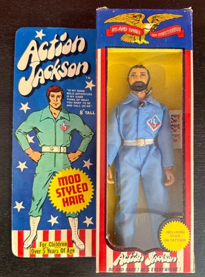 1971 Vintage MEGO BEARDED ACTION JACKSON Figure NIB Light Blue Jumpsuit Mod Hair
