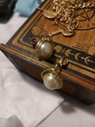 Vintage Estate Monet Gold Tone Round Faux Pearl Clip On Earrings 3/4” — photo 7