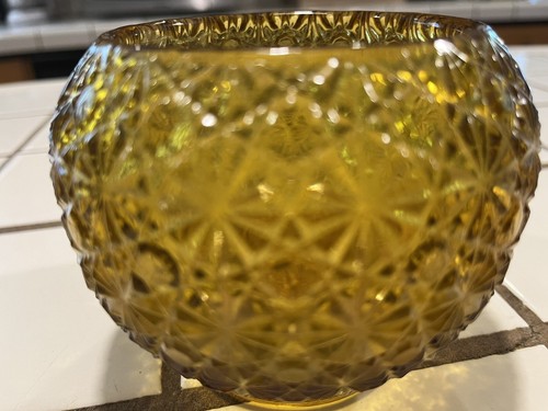 Vintage LE Smith Glass Daisy and Button Amber Yellow Orb Bowl 3.75” - Picture 4 of 8