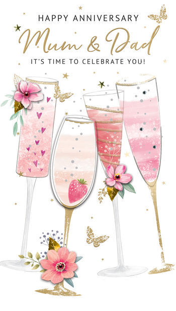 Floral Mum and Dad Anniversary Greeting Card - Second Nature Champagne Range