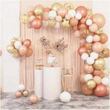 Peachy Party Perfection: 129Pcs Blush Balloons Garland Arch Kit - Rose Gold, Pas