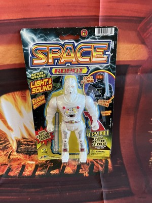 JA-RU Battery Operated Space Toy Robot White Mechanical Lighted Action Fugure