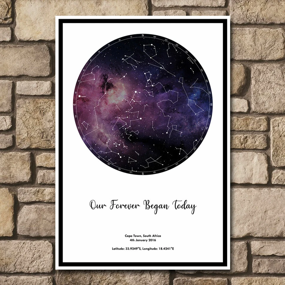 Personalised Star Sky Night Map Custom Present Gift Valentines Day Galaxy Print