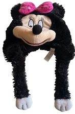 Disney Minnie Mouse Pillow Pets Toboggan Black w/Pink Bow Hat 