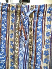 VTG 90S XL L SAG HARBOR VERTICLE STRIPED FLORAL HIPPY LOK BLUE BROWN PANTS RAYON