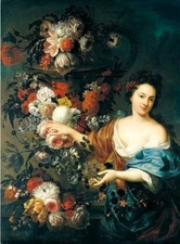 handpainted oil painting" Still life of flowers with a young woman" N10957