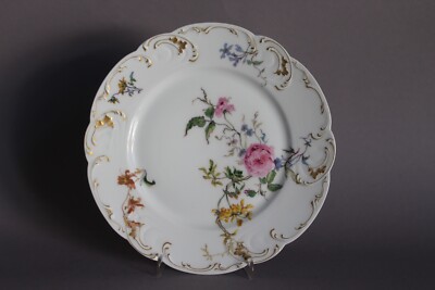 Antikes Haviland & Co Limoges Bunte Blumen Salatteller D 21,5 cm Golddekor (G)